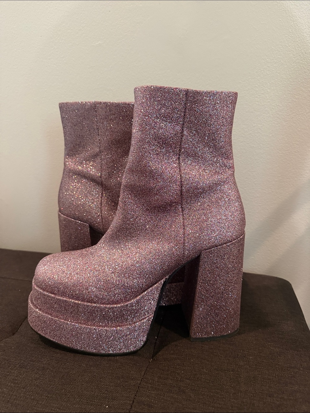 Steve Madden Pink/ Multi Glitter Platform Ankle Boots
